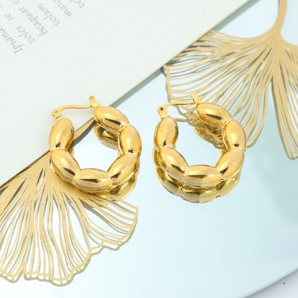 14k Gold Bead Hoop Earrings