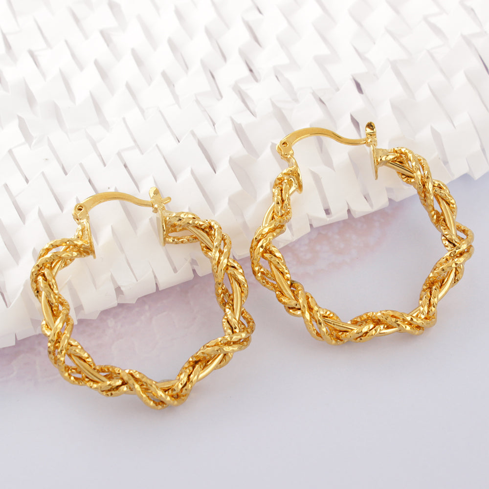 14K Gold Solid Star Love knot Hoop Earring