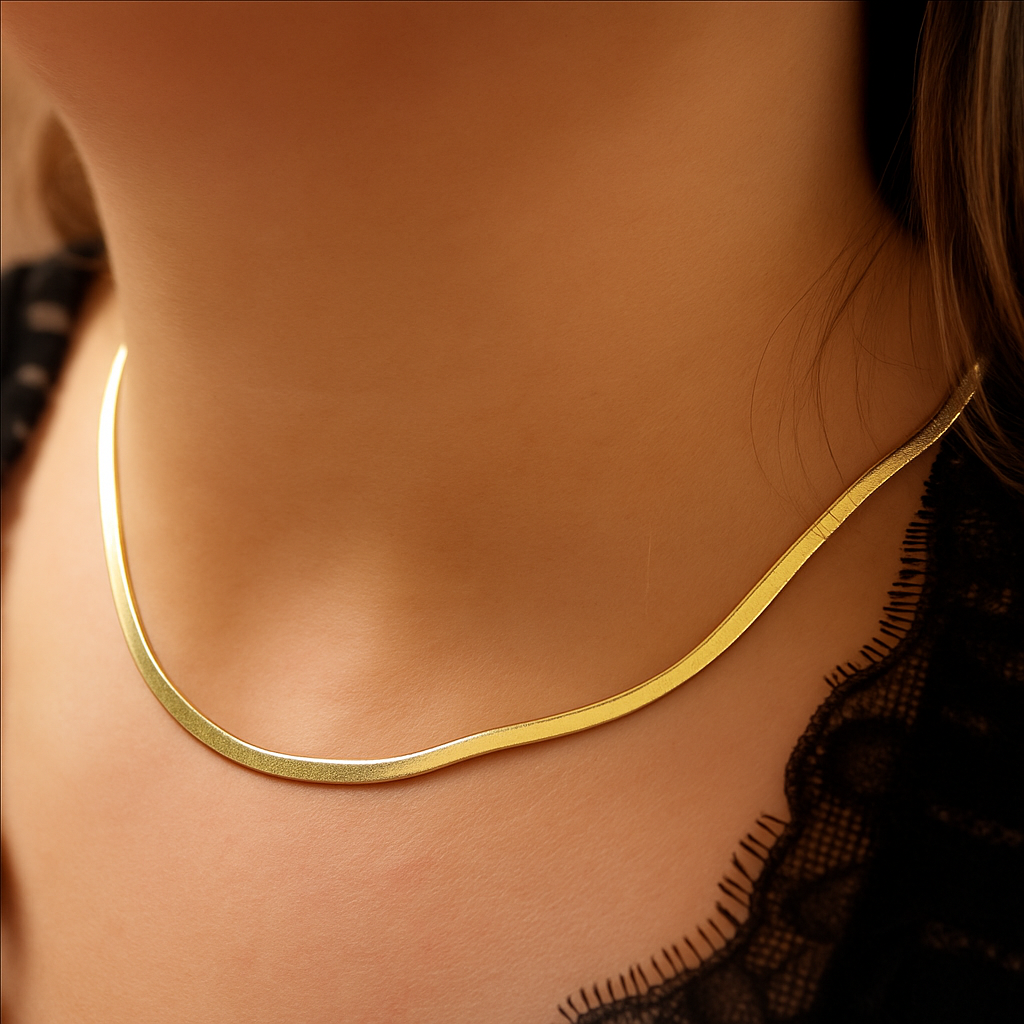 Premium 14K Gold Herringbone Chain – Gold & Silver | 16” 18” 20” 24” | Matching Bracelets & Anklets | Unisex Flat Snake Chain Jewelry