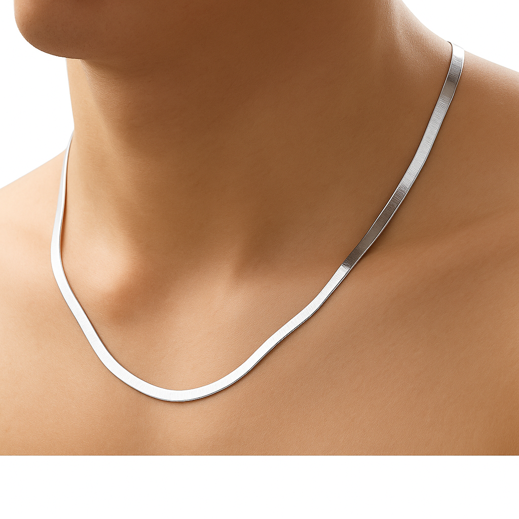 Premium 14K Gold Herringbone Chain – Gold & Silver | 16” 18” 20” 24” | Matching Bracelets & Anklets | Unisex Flat Snake Chain Jewelry