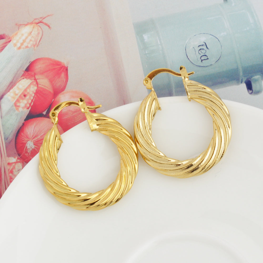 14k Gold Classic Bamboo Hoop Earrings