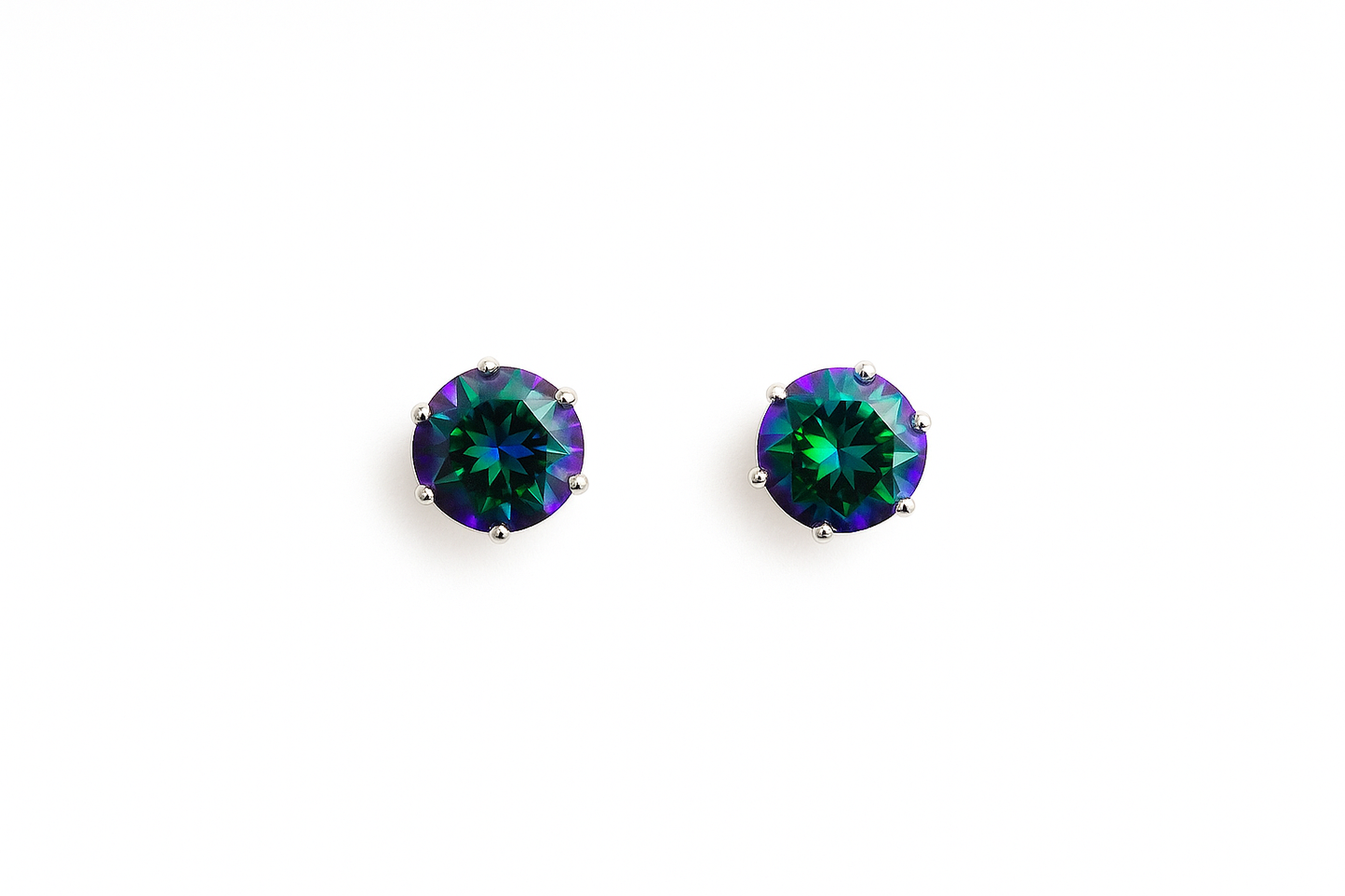 RMZ Mystic Green Aurora Stud Earrings – Iridescent Gemstone Sparkle in Silver Setting
