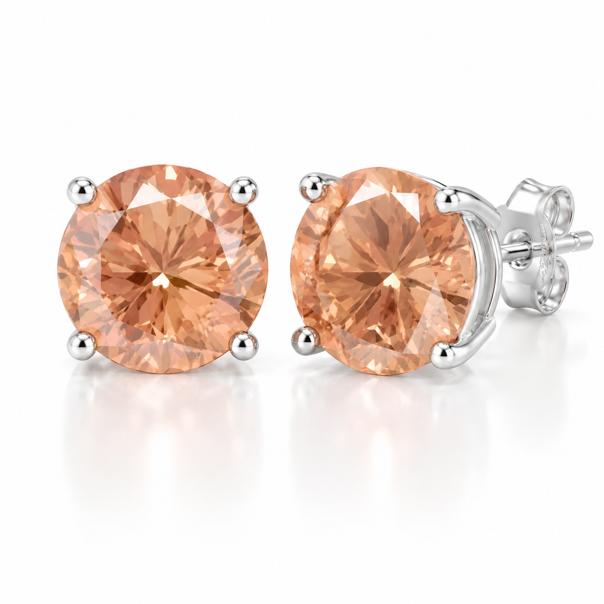 6mm Fanta Orange Moissanite Stud Earrings in 925 Sterling Silver