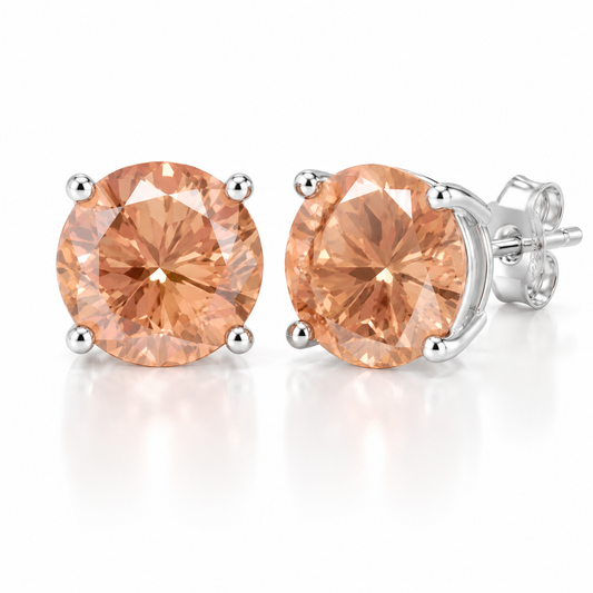 6mm Fanta Orange Moissanite Stud Earrings in 925 Sterling Silver