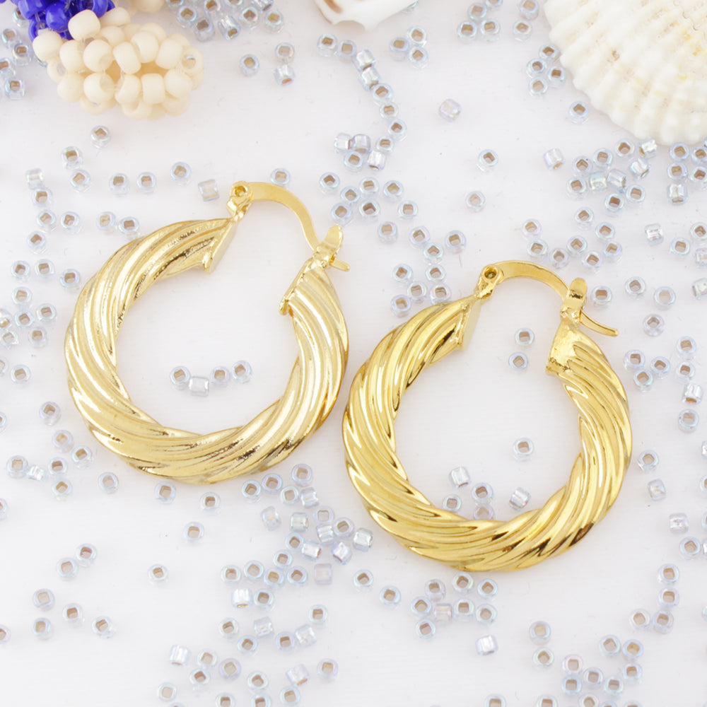 14k Gold Classic Bamboo Hoop Earrings