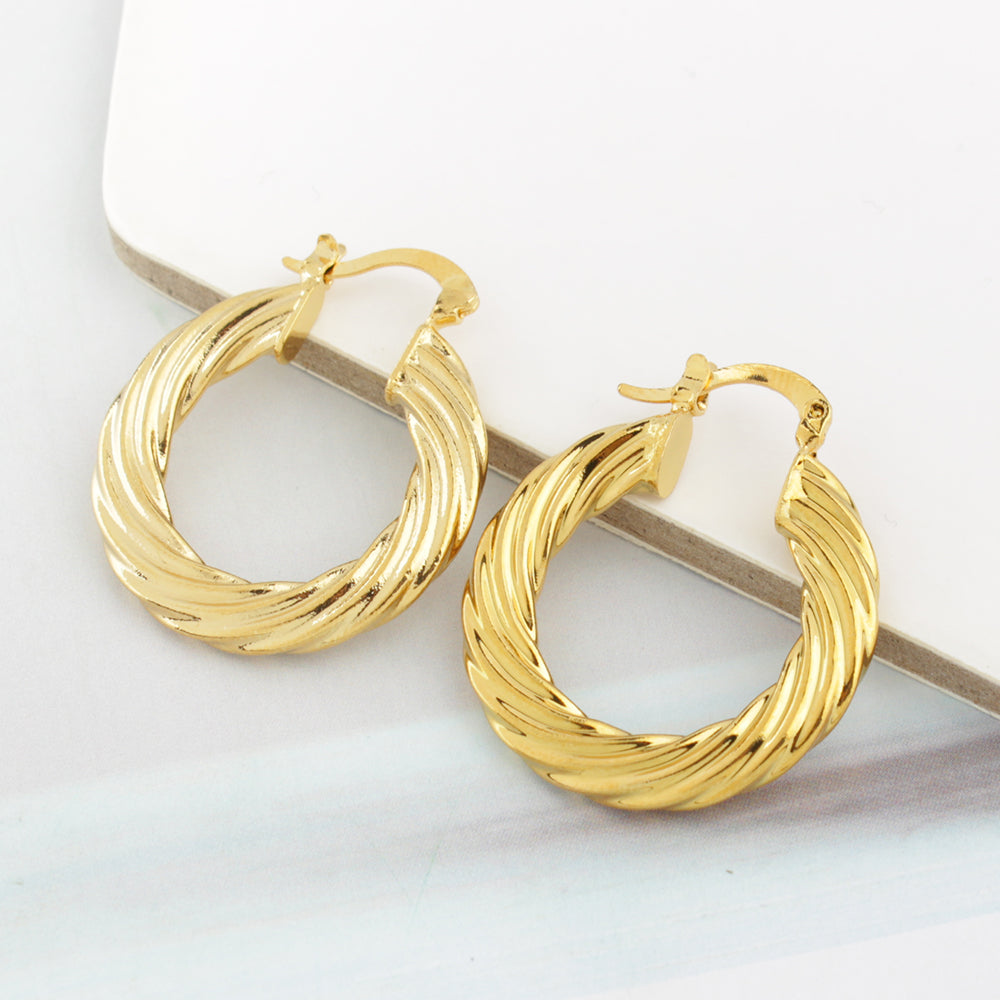 14k Gold Classic Bamboo Hoop Earrings