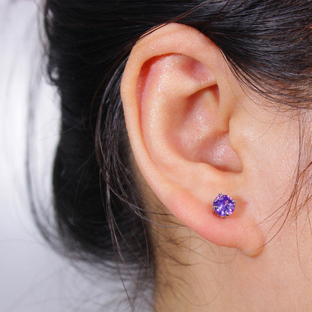 925 Sterling Silver 2ct Round-Cut Stud Earrings | Classic Sparkle Everyday Jewelry Unisex 10 Colors