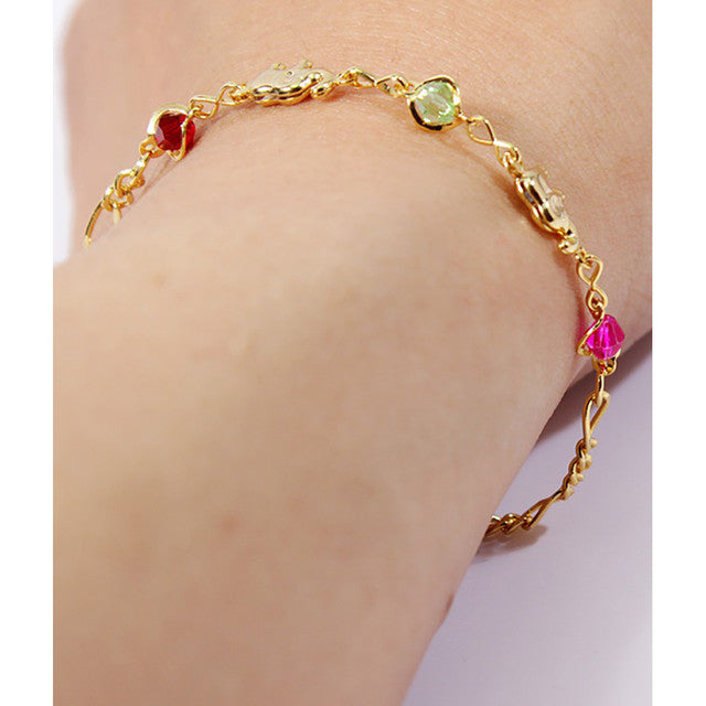 18K-Gold-Dainty Multicolor Figaro Elephant Good Luck Anklet