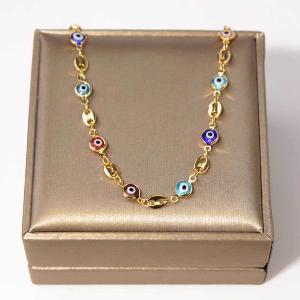 18K-Gold Mariner Multicolor Evil Eye Crystal Anklet