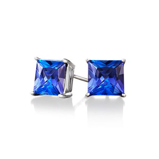 14K-White-Gold Plated Square Crystal Stud Earrings