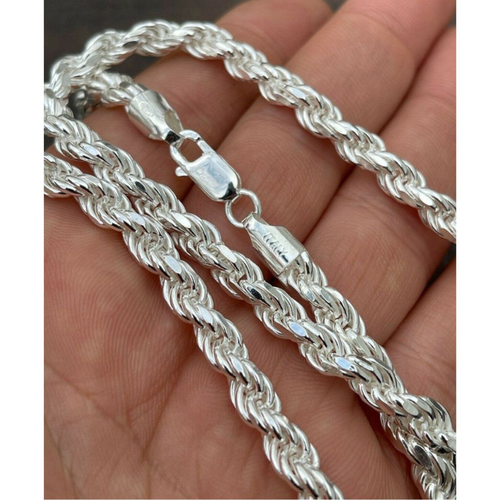 Solid 925 Sterling Silver Italian 5mm Diamond-Cut Chain