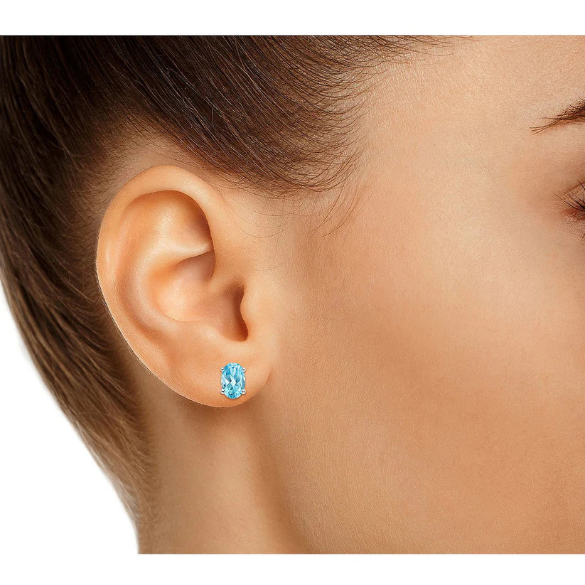 RMZ GOLD NYC WHITE GOLD GENUINE LONDON BLUE TOPAZ 5X7 OVAL STUD EARRINGS