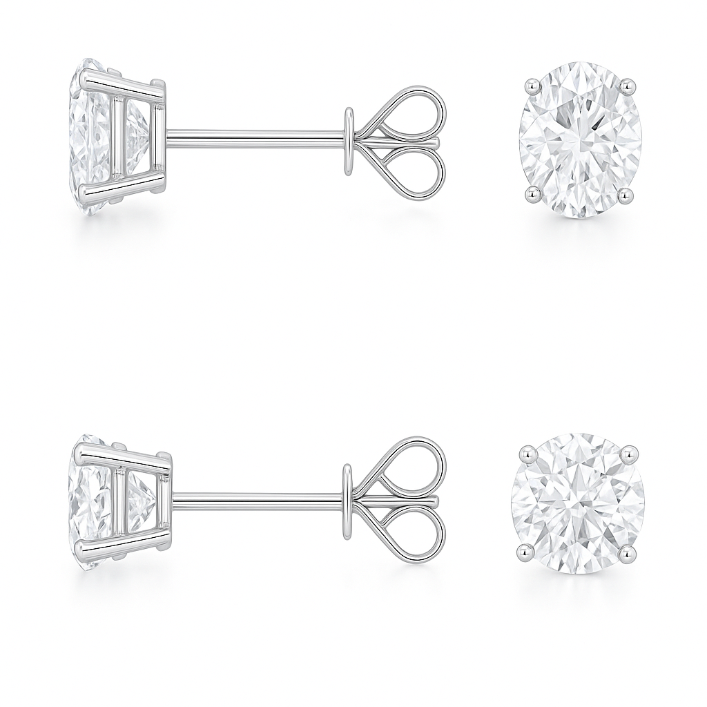 2 PK STERLING SILVER 2.00CT TANZANITE OVAL/ROUND STUD EARRINGS WOMEN AND MEN(2-Pair)