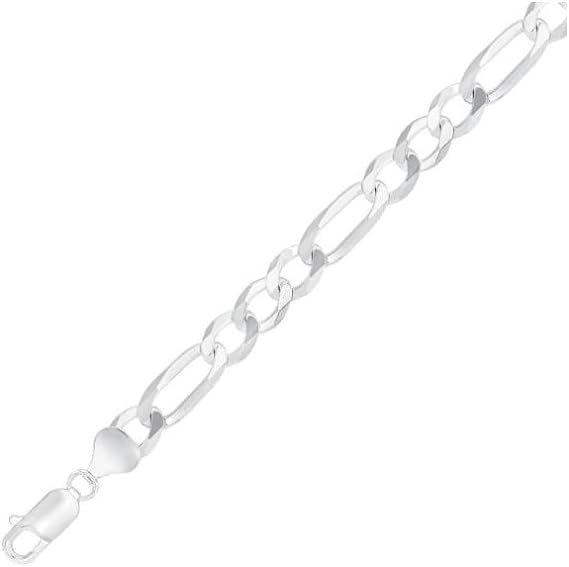 Mens Italian Sterling Silver Solid Figaro Link Chain Bracelet 4.5mm