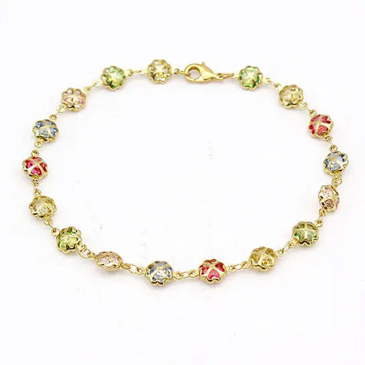 RMZ GOLD NYC 18K GOLD FILLED HIGH POLISH FINSH GOLD MULTI COLOR CRYSTAL ANKLET