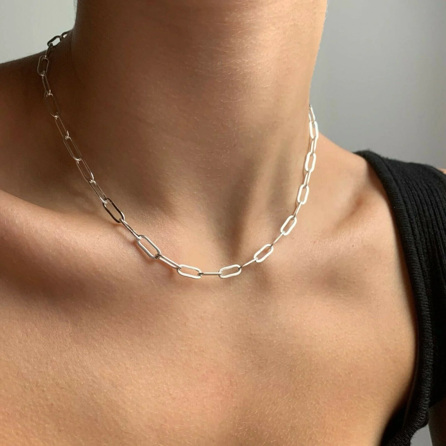 925 Sterling Silver Italian Paperclip Rolo Chain Necklace Italy 14''-36'' All Sizes