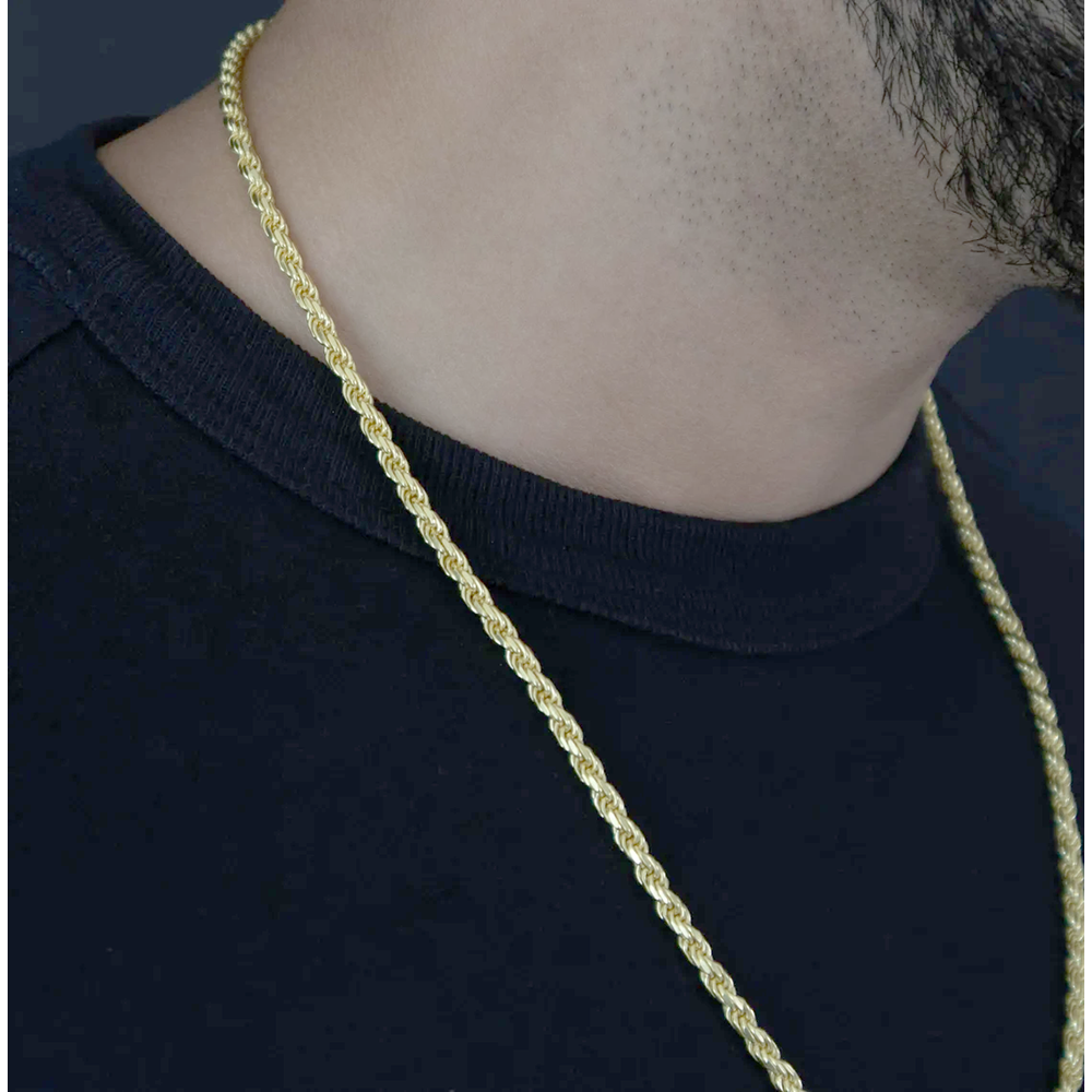 18K Gold Plated Sterling Silver Chain, 2.2mm, Diamond-Cut Rope