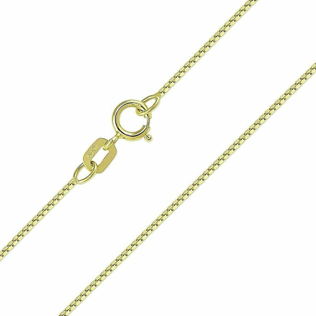 Solid 14K Yellow Gold 0.8mm Box Chain Necklace