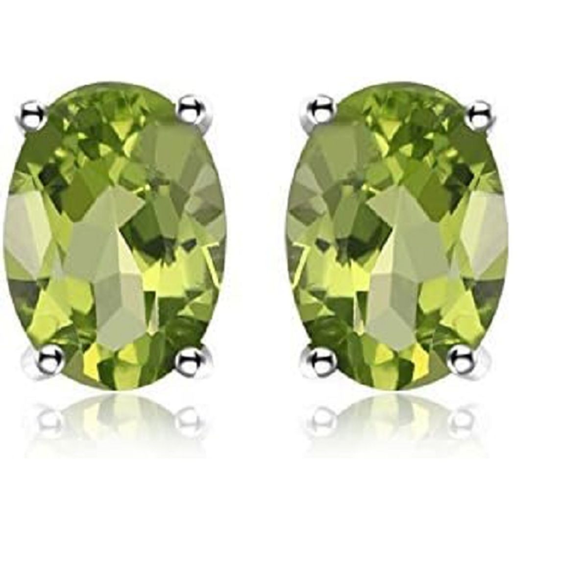 925 Sterling Silver Round/Oval Peridot Stud Earrings (1-Pair)