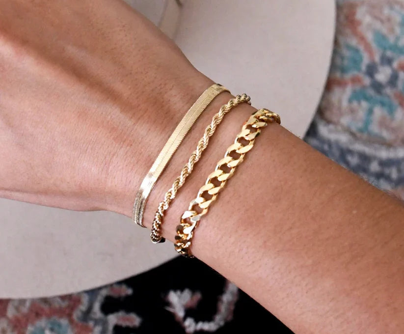 14K Gold-Filled Mariner, Cuban, Figaro Chain  – Gold & Silver Matching Bracelets | Unisex Flat Chain Jewelry