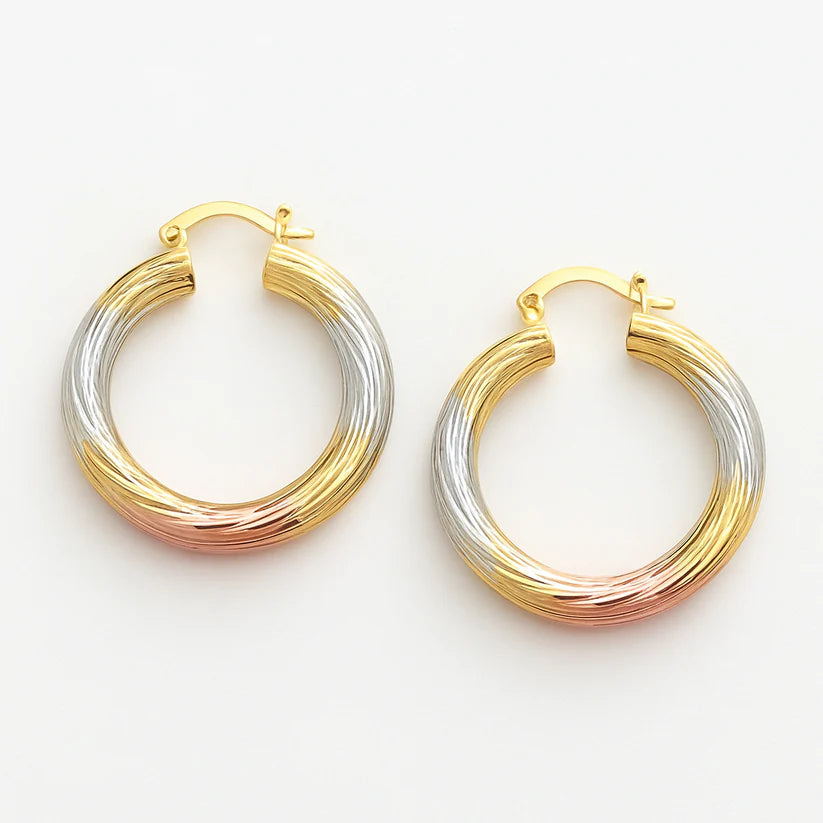 18k Gold Filled Tri-Color Hoop Earrings 4 Styles Available