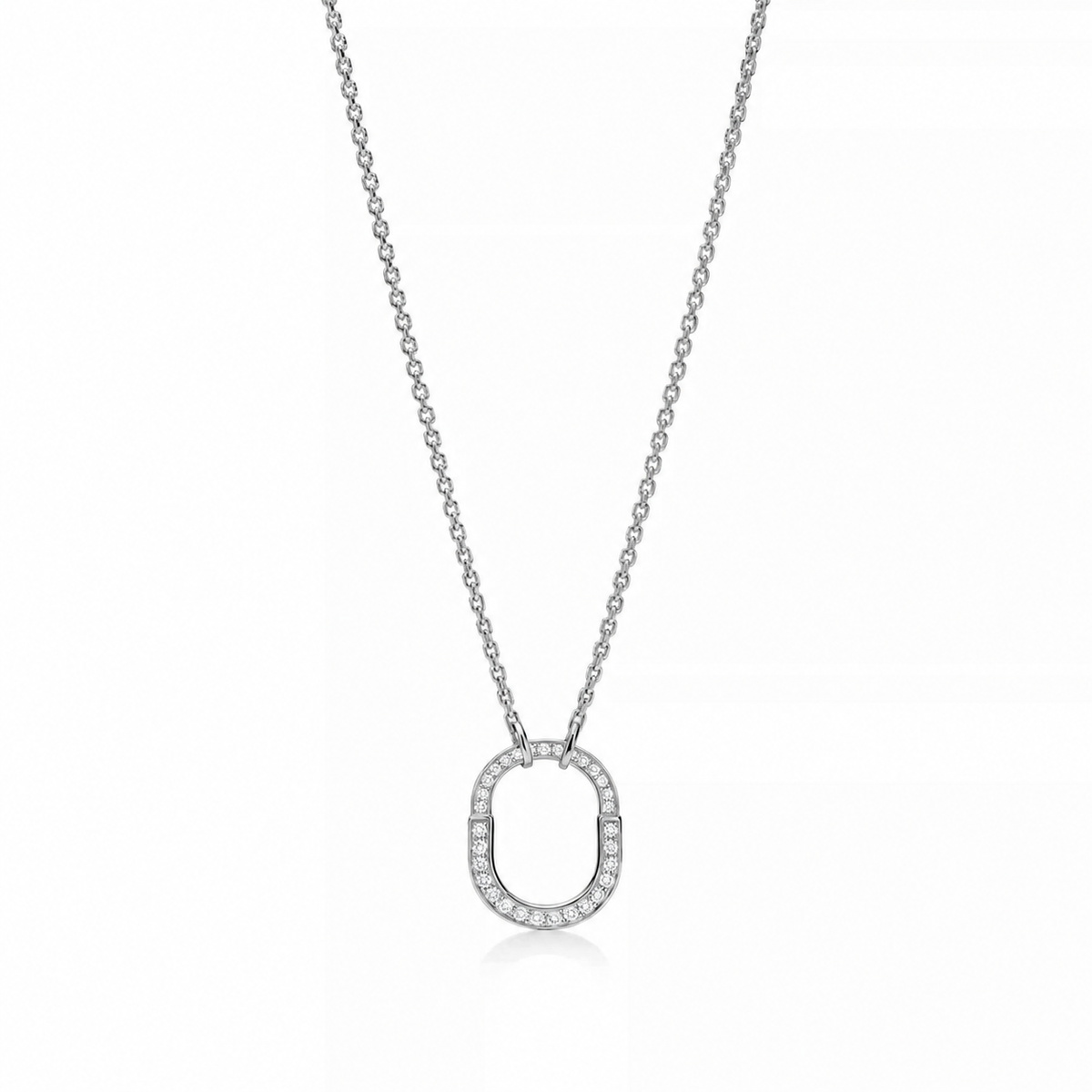 White Gold Pavé Open Oval Pendant Necklace