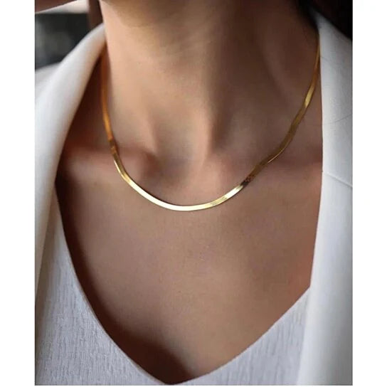 Premium 14K Gold Herringbone Chain – Gold & Silver | 16” 18” 20” 24” | Matching Bracelets & Anklets | Unisex Flat Snake Chain Jewelry