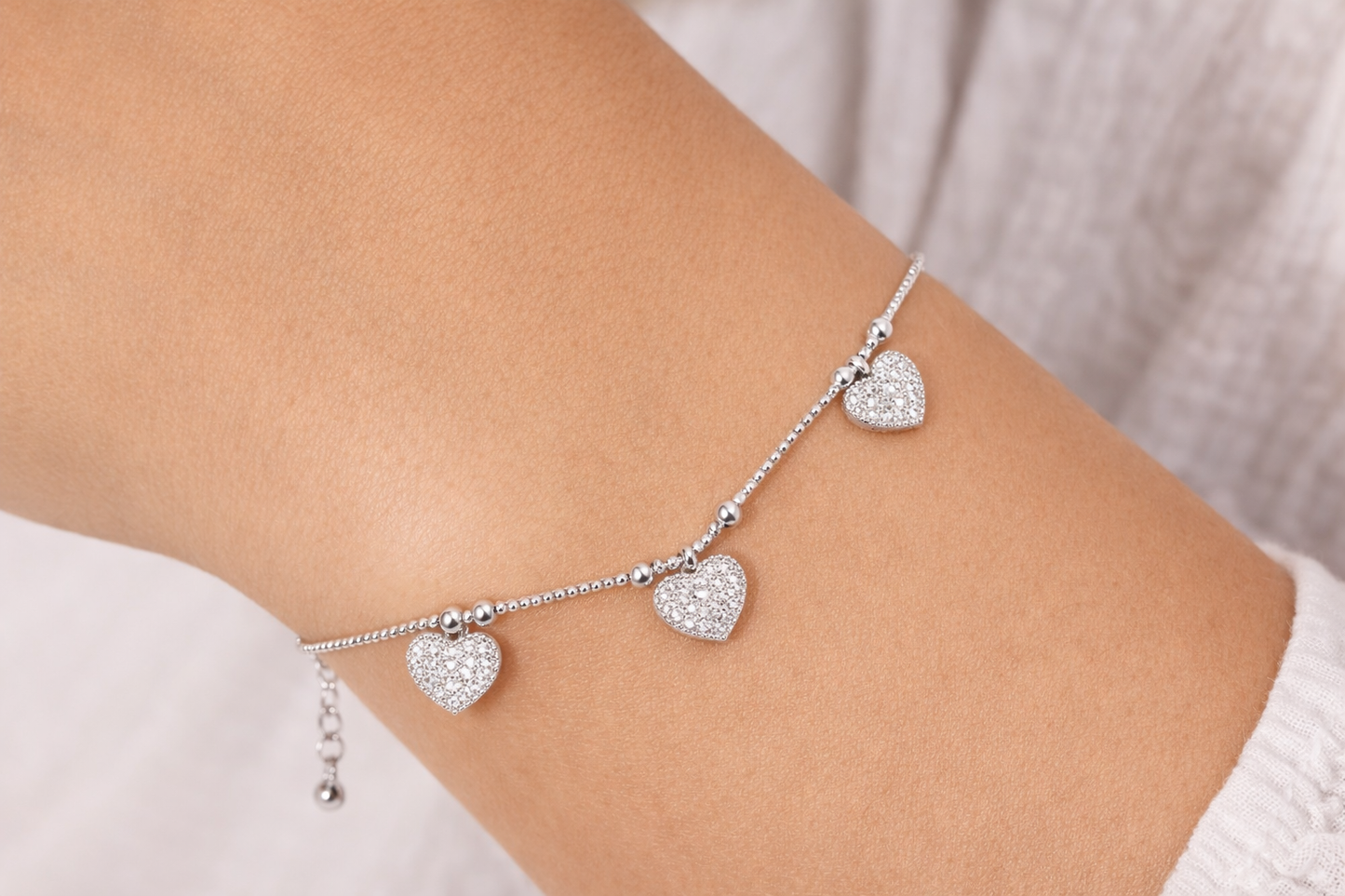 Hanging Heart Charm Bracelet with Micro Pavé Stones