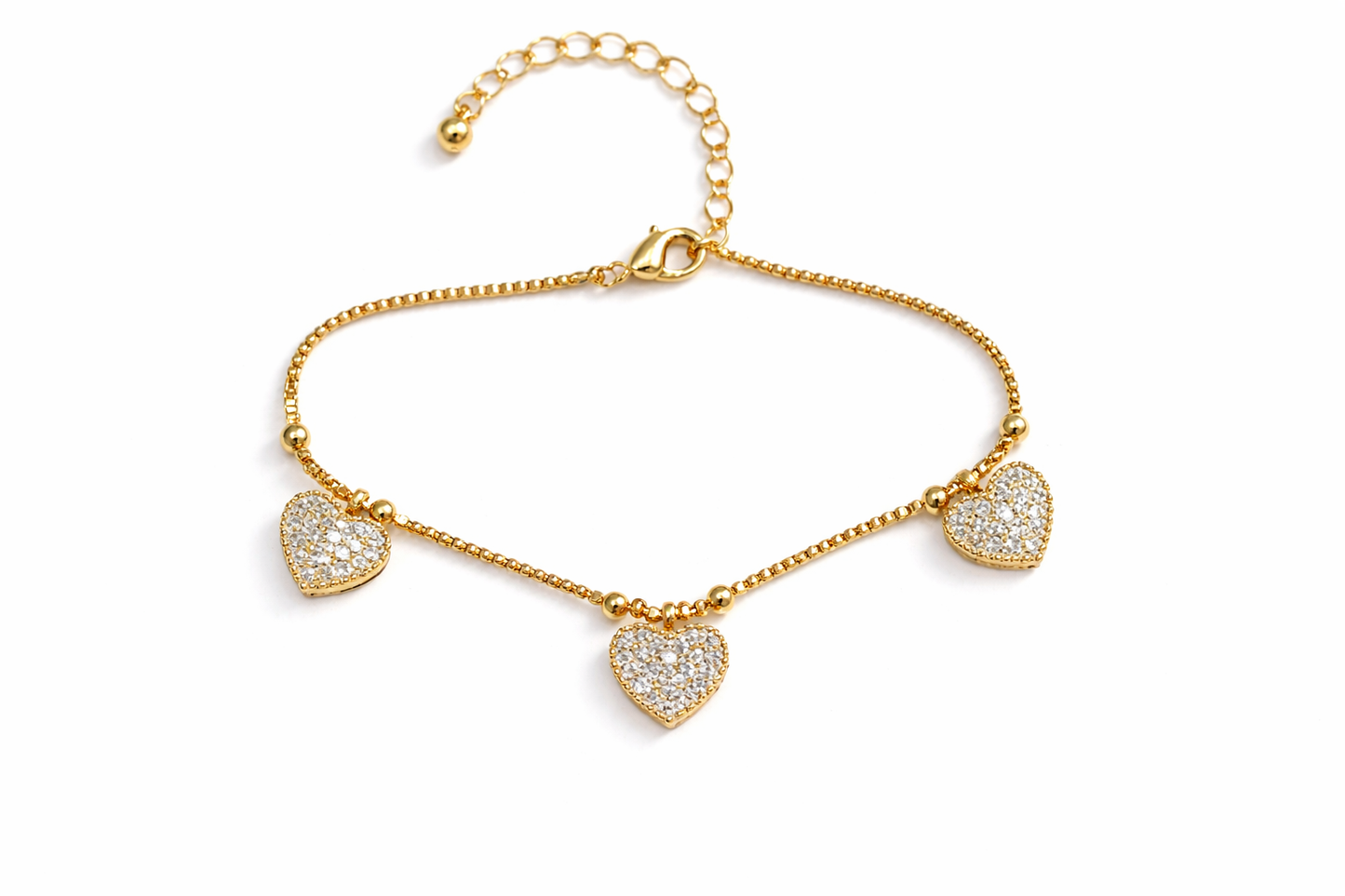 Hanging Heart Charm Bracelet with Micro Pavé Stones
