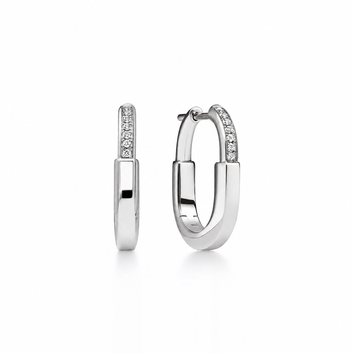 Pavé Diamond-Accent Geometric Huggie Hoop Earrings