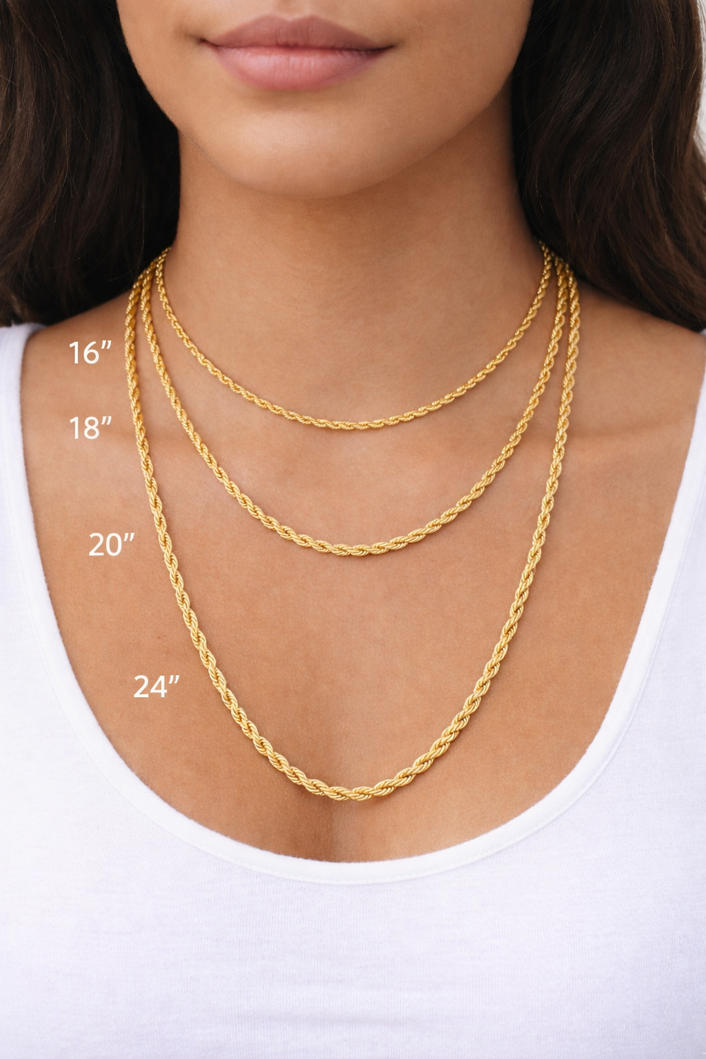 14K Gold Filled Rope Chain Necklace – Classic Unisex Layering Essential 6 Lengths Available