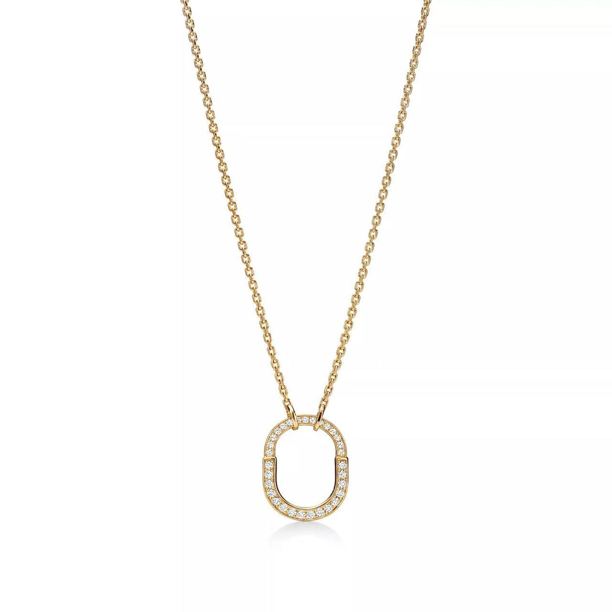 White Gold Pavé Open Oval Pendant Necklace