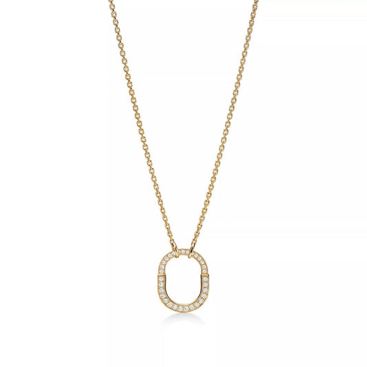 White Gold Pavé Open Oval Pendant Necklace