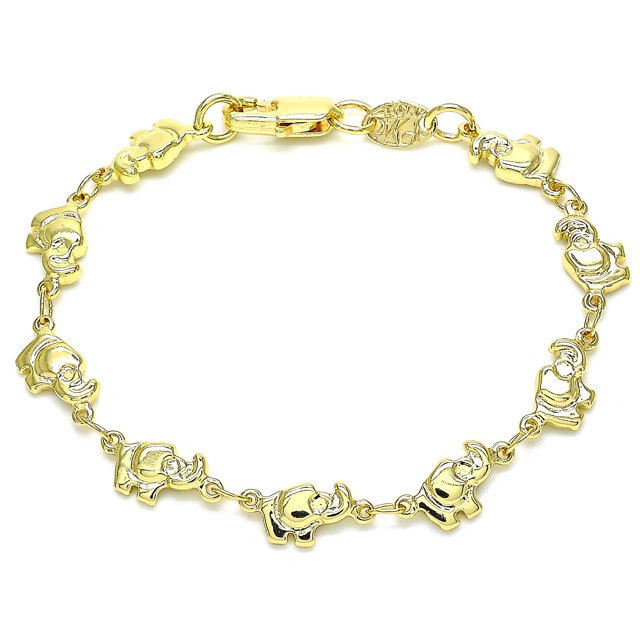 18k gold elephant bracelet for good luck 6" long for Kids / pulsera de elefante buena suerte para nino 6" largo