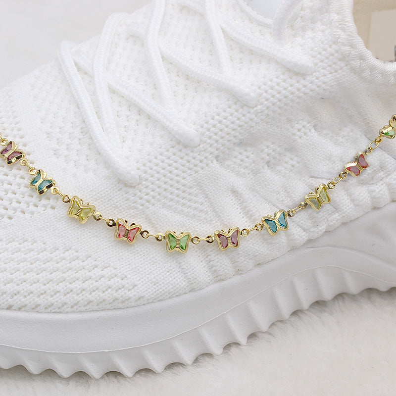 Multicolor Crystal Butterfly Ankle Bracelet