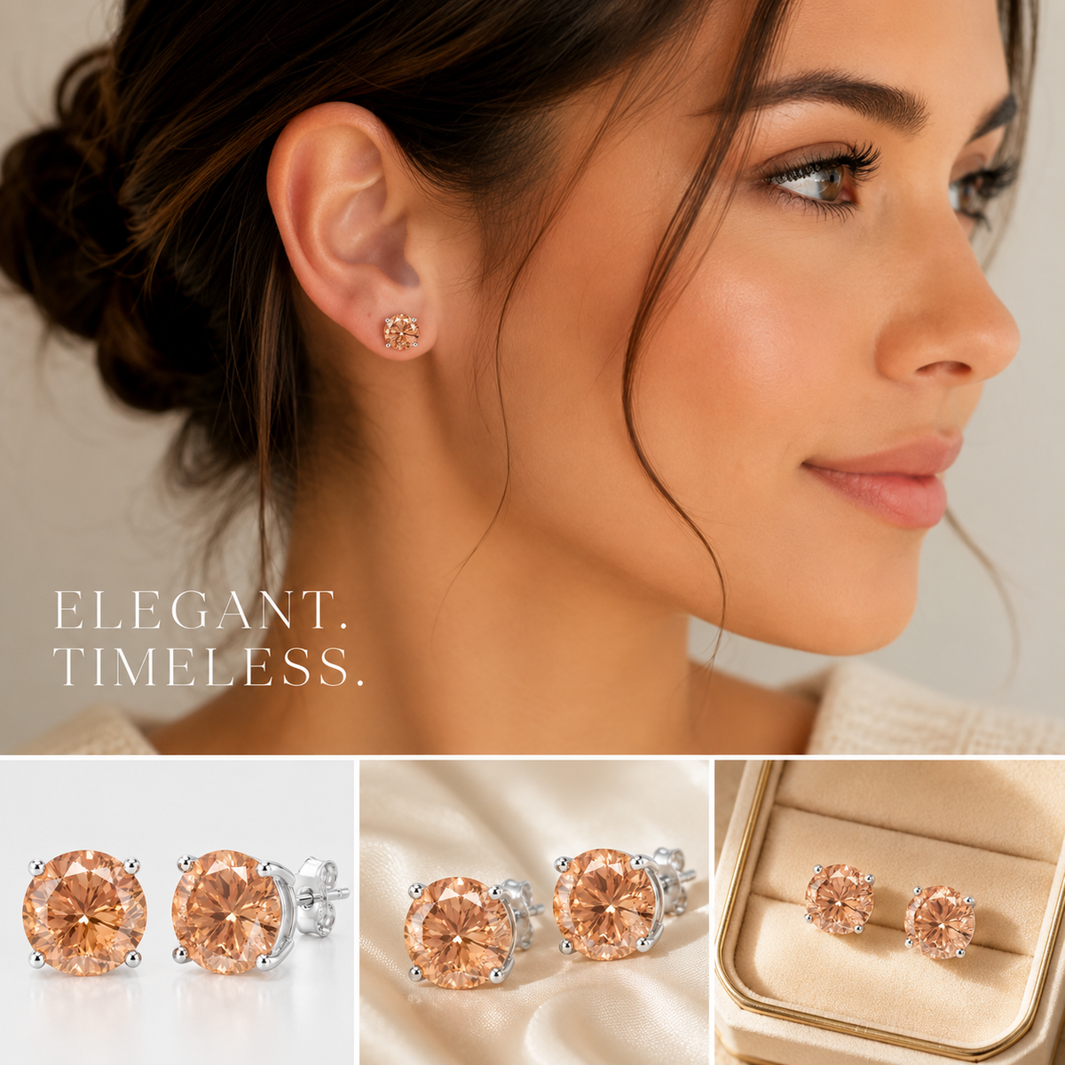 6mm Fanta Orange Moissanite Stud Earrings in 925 Sterling Silver