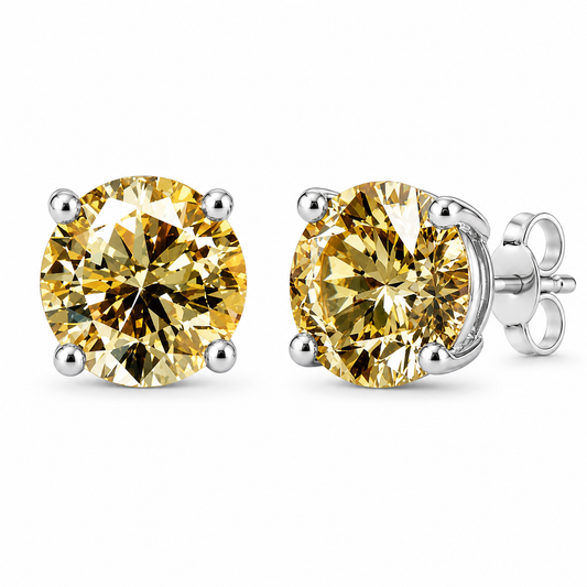 6mm Champagne Moissanite Stud Earrings in 925 Sterling Silver