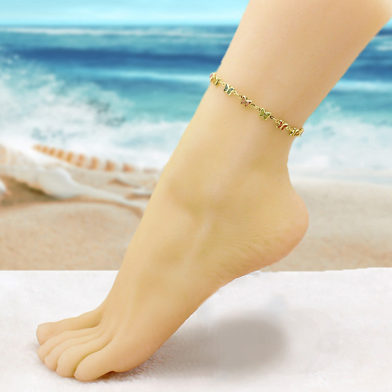 Multicolor Crystal Butterfly Ankle Bracelet