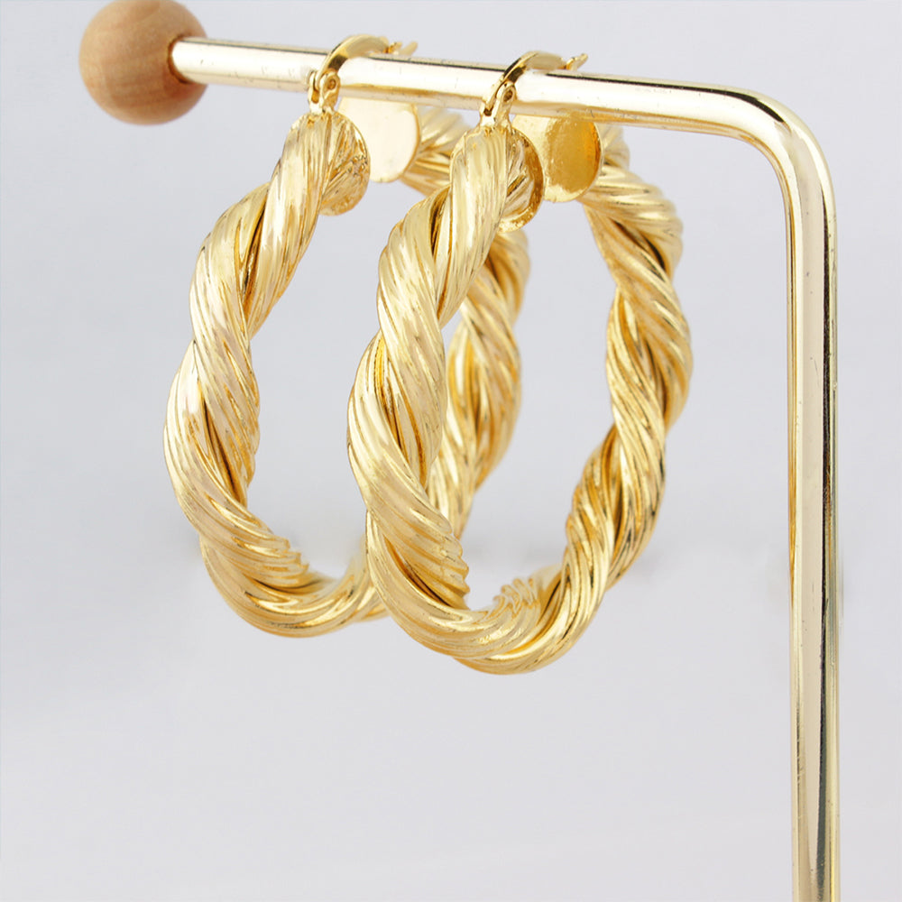 18k Gold Chunky Twisted Hoop Earrings