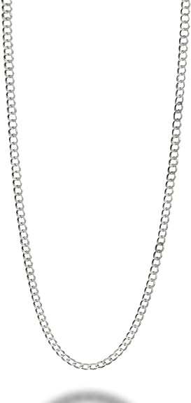 Italian Solid 925 Sterling Silver 1.8mm Flat Cuban Chain Necklace Made in Italy