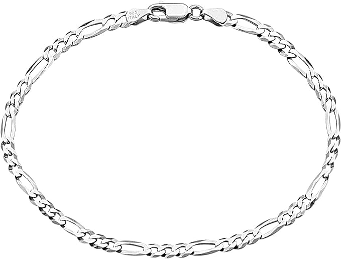 Mens Italian Sterling Silver Solid Figaro Link Chain Bracelet 4.5mm