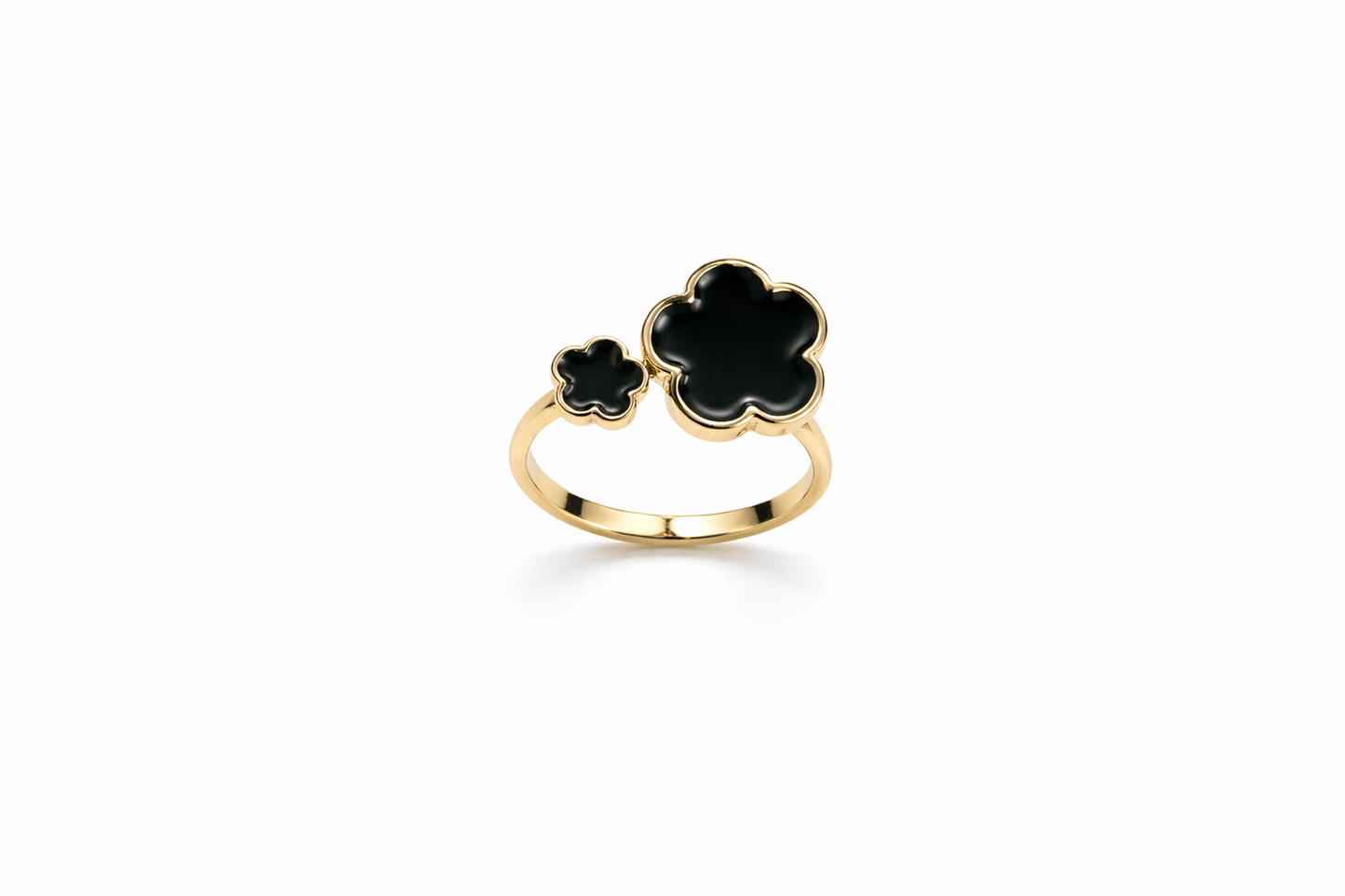 18K Adjustable Flower Ring – Enamel Clover Design, Multiple Colors