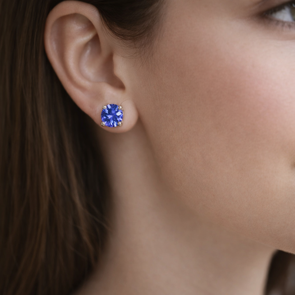 RMZ GOLD NYC 925 Sterling Silver Genuine Tanzanite Round Stud Earrings 1.60 TCW