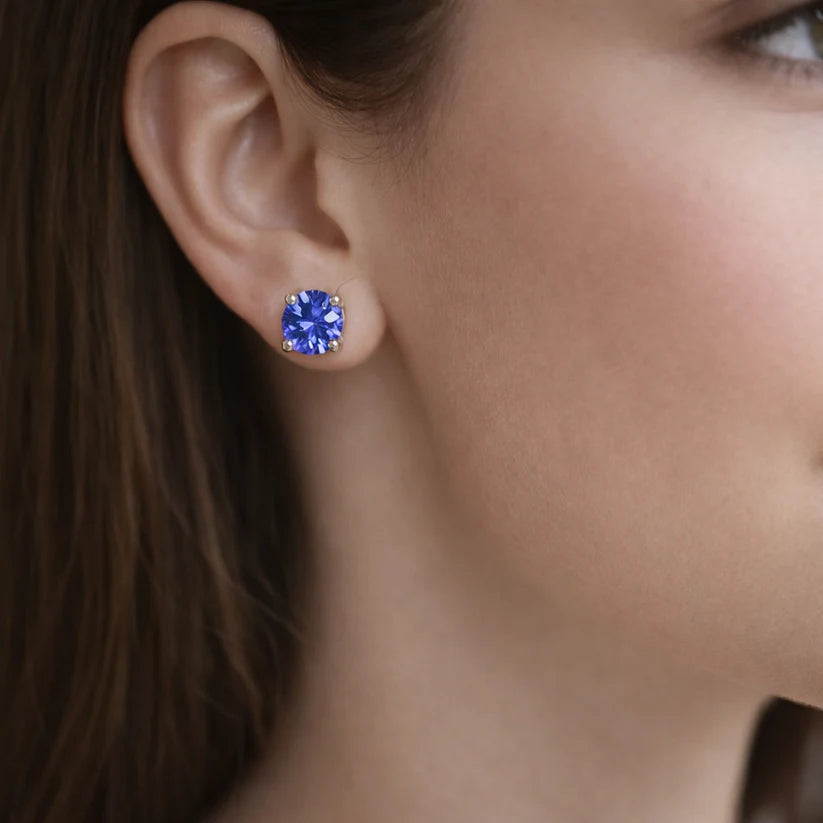 925 Sterling Silver Lab Created Tanzanite Earrings – Blue Violet Gemstone Earrings – Elegant Silver Stud Earrings- 7 Shapes