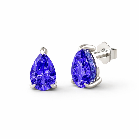 925 Sterling Silver 2.00ct Pear Shaped Tanzanite Stud Earrings, 6mm Teardrop Earrings