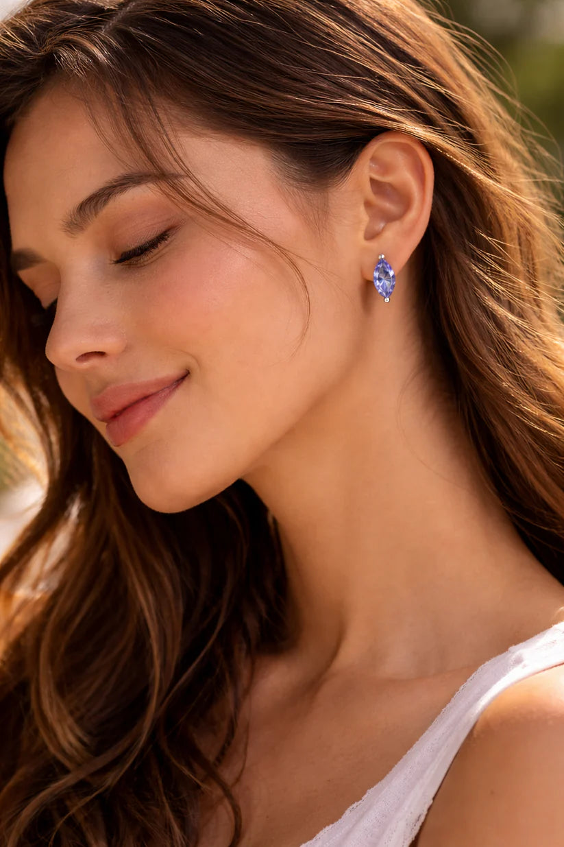 925 Sterling Silver Lab Created Tanzanite Earrings – Blue Violet Gemstone Earrings – Elegant Silver Stud Earrings- 7 Shapes