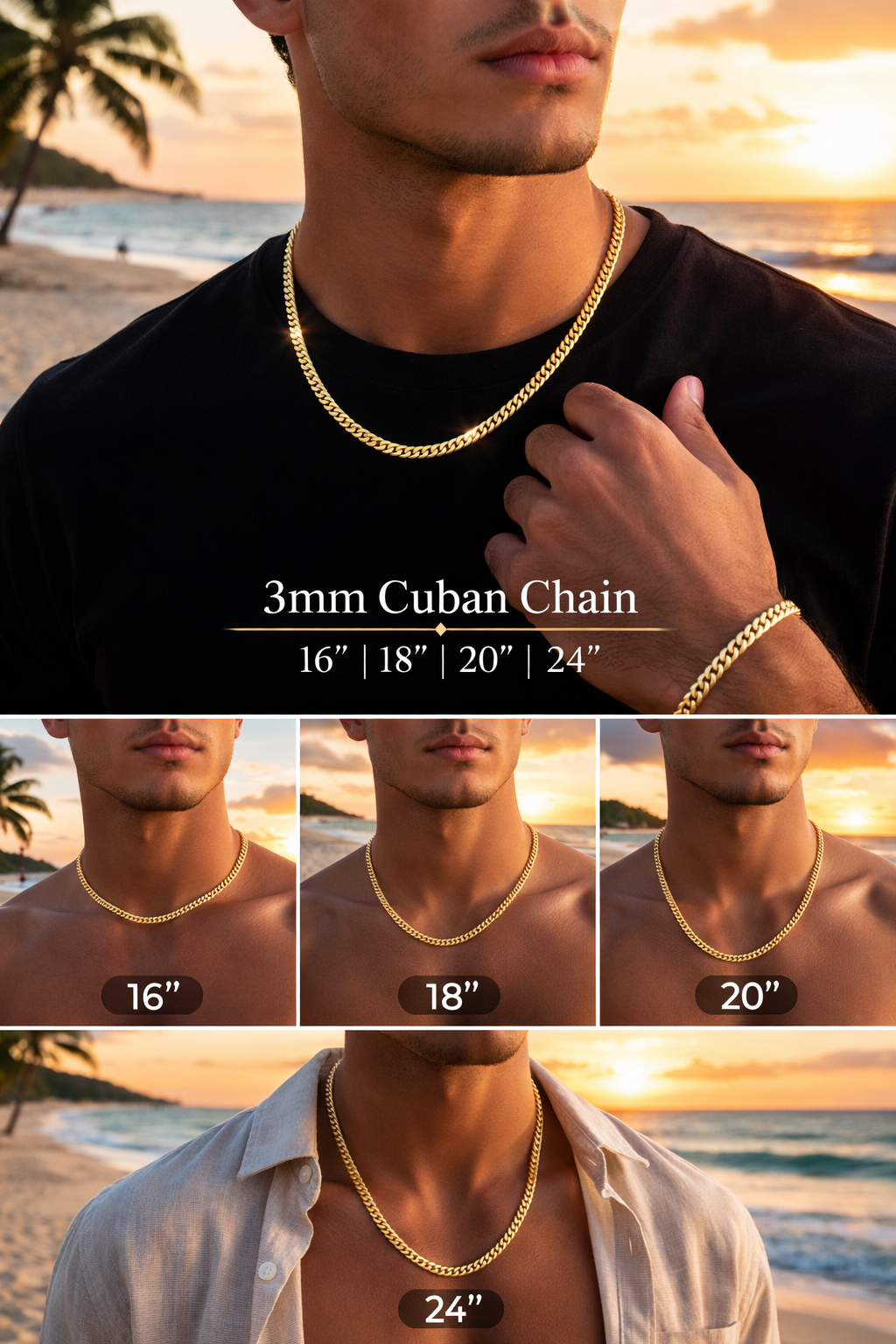 14K Gold Filled 3mm Stackable Cuban Link Chain Necklace – 16” 18” 20” 24”