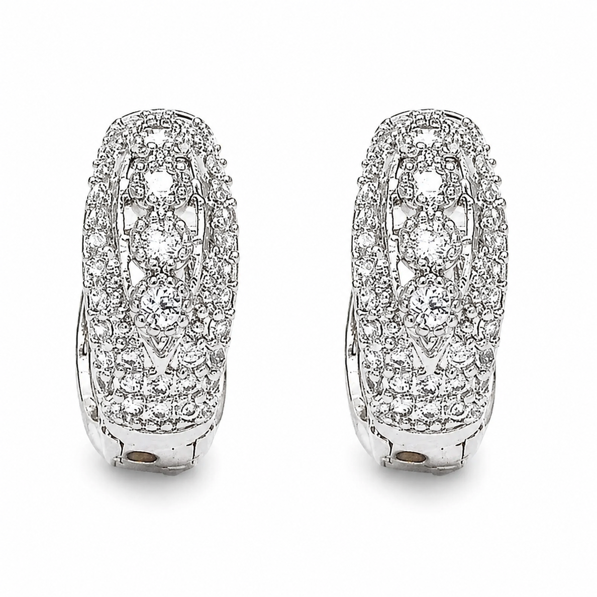 14k White gold filled Huggie Hoop with Cubic Zirconia, Rhodium