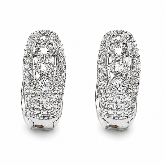 14k White gold filled Huggie Hoop with Cubic Zirconia, Rhodium