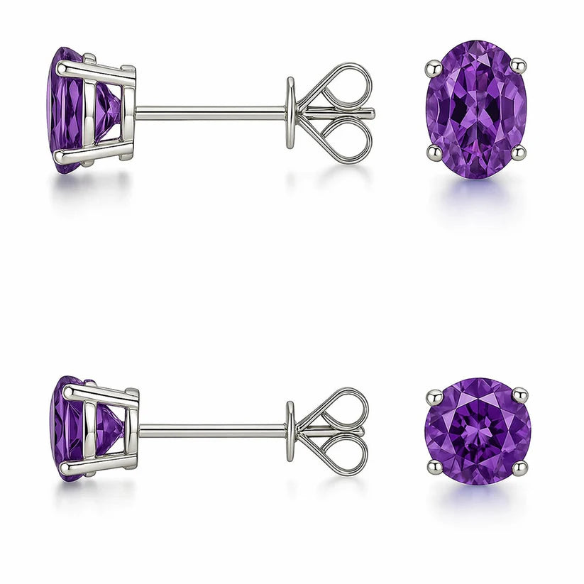 2 PK STERLING SILVER 2.00CT RUBY OVAL/ROUND STUD EARRINGS WOMEN AND MEN(2-Pair)